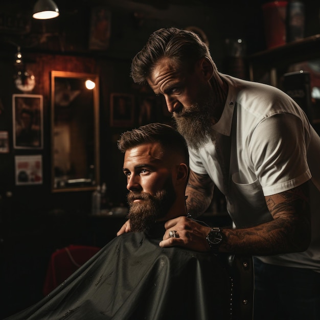 Un barbero recortando la barba de un hombre con maquinillas