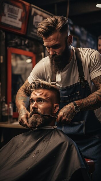 Un barbero recortando la barba de un hombre con maquinillas