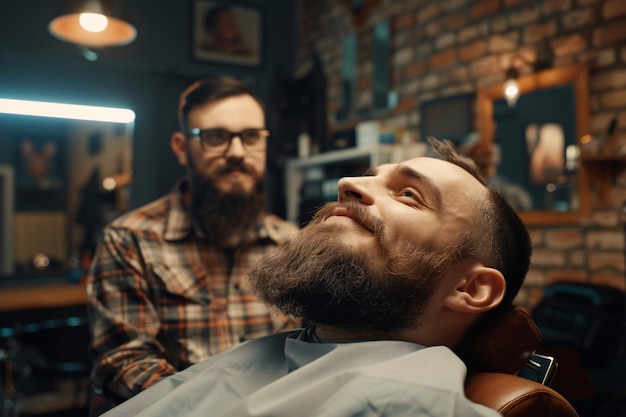 barbero y su cliente barbudo en la barbería