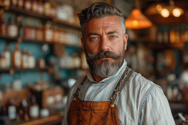 El barbero trabaja en una barbería.