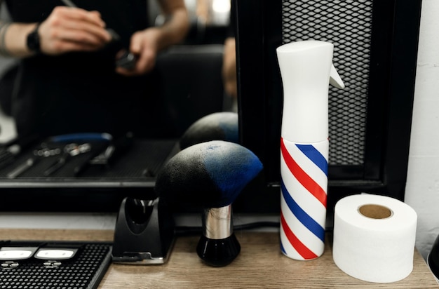 Foto barbershop zubehör schere trimmernahaufnahme