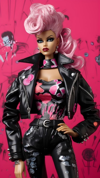 Barbie 1982 punk streetwear pintura en aerosol en segundo plano.