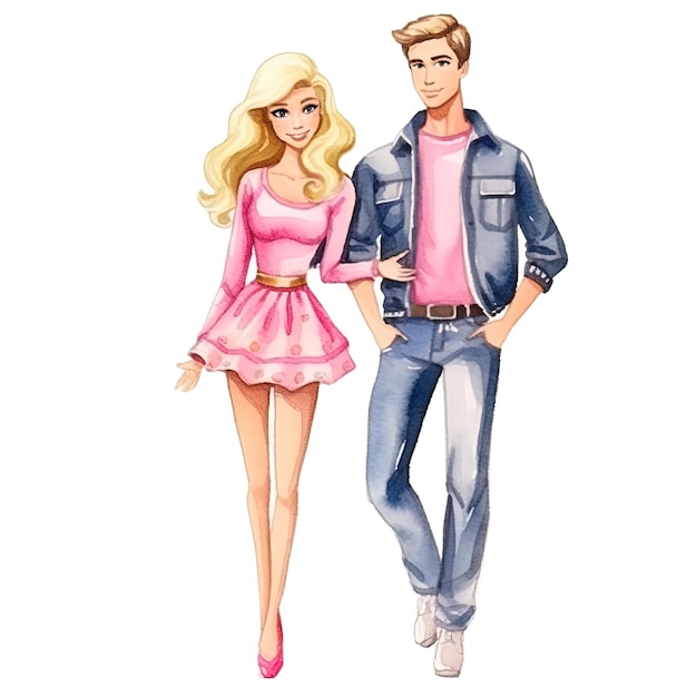 Barbie-Aquarell-Stil, weißer Hintergrund