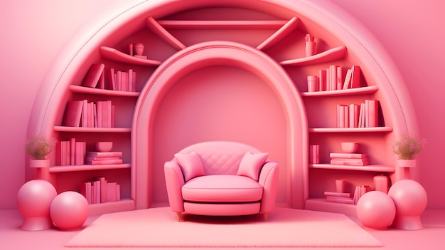 Barbie biblioteca rosa con estantería y sofá rosa y libros