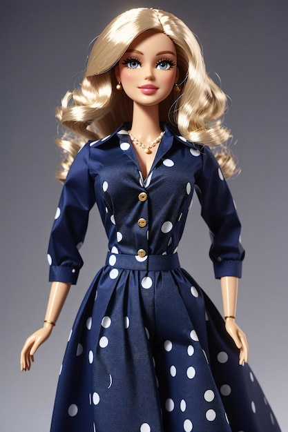 Barbie con blusa azul marino a lunares