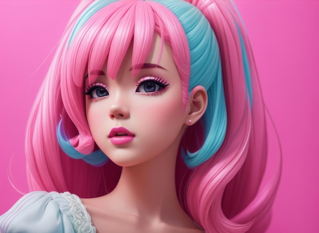 Barbie, una chica anime de moda en colores rosas, generada por IA