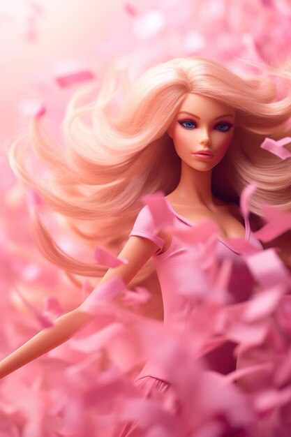 Barbie com um vestido rosa.