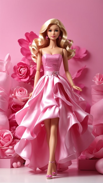 Barbie com vestido rosa