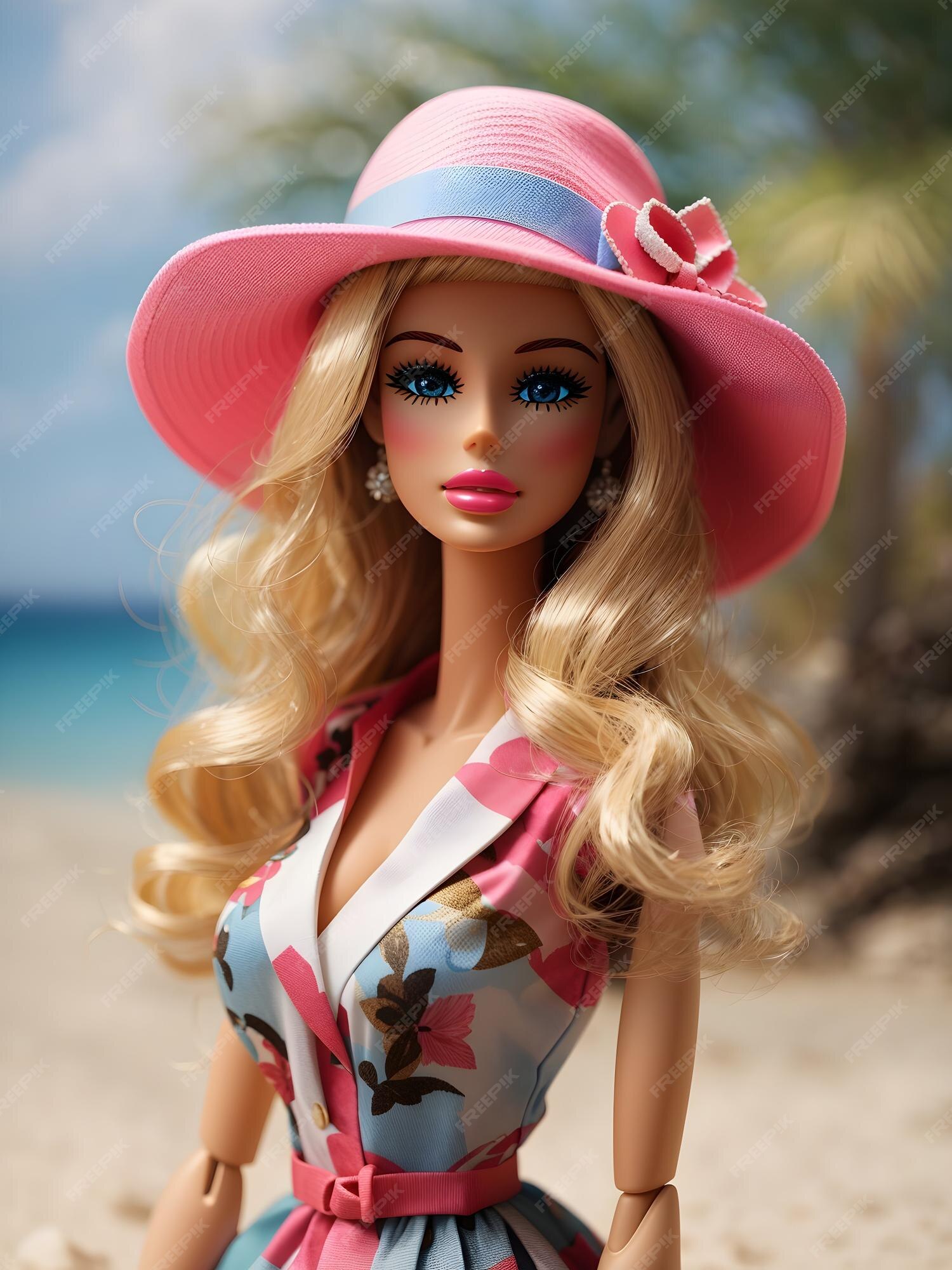 Barbie de chapéu fica na praia