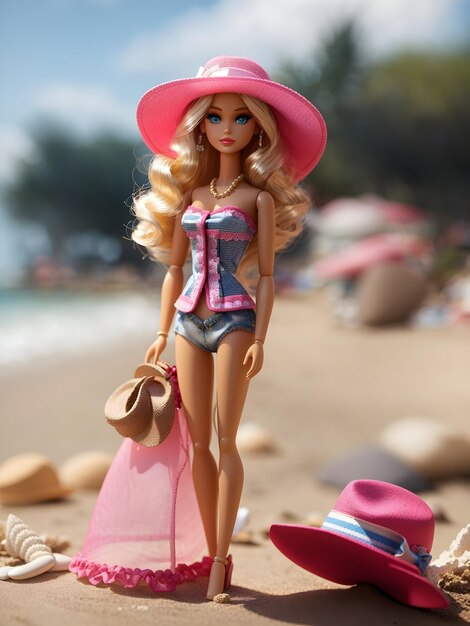 Barbie de chapéu fica na praia