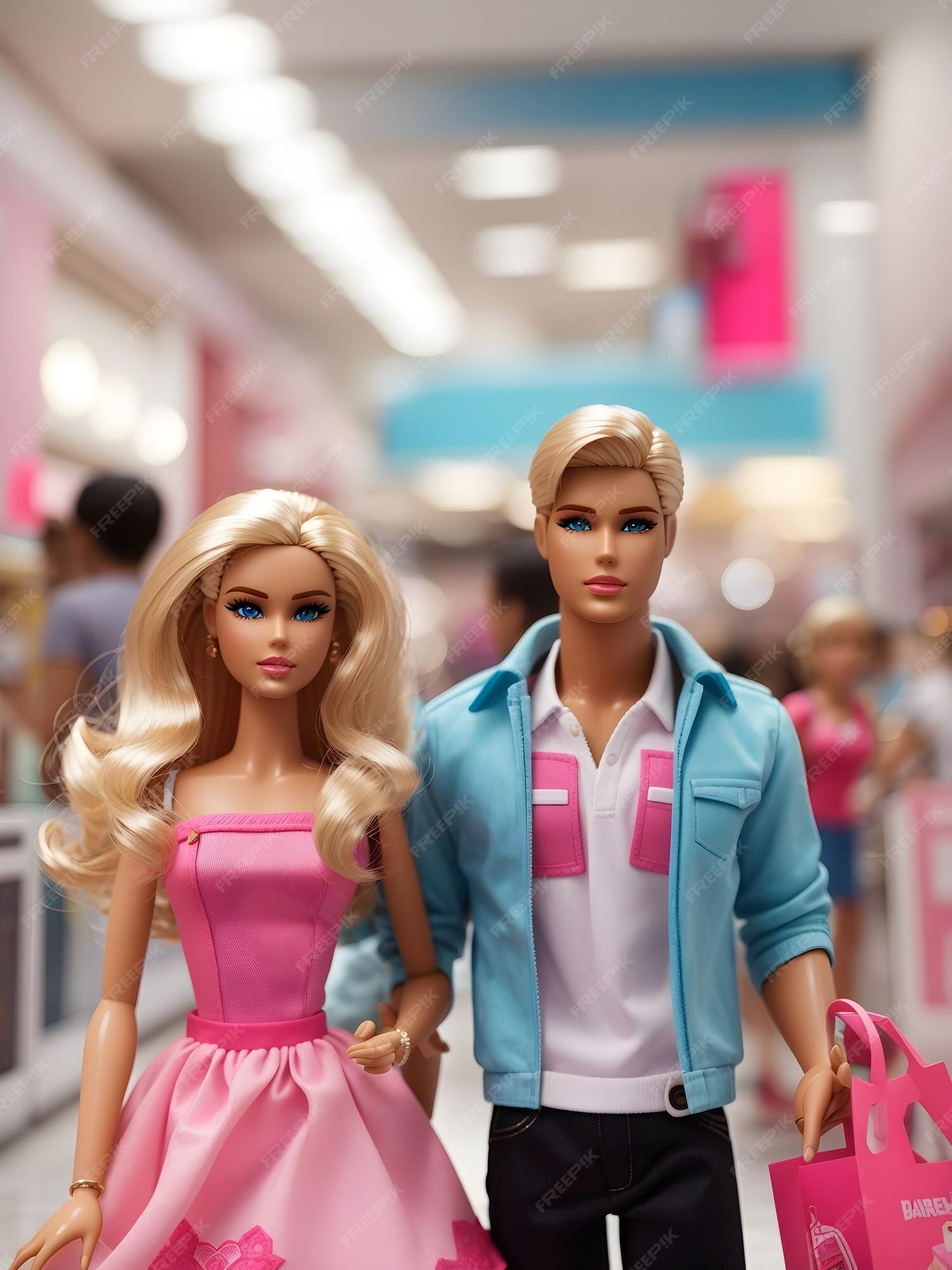 Barbie e ken no shopping usam roupas da moda para viciados em