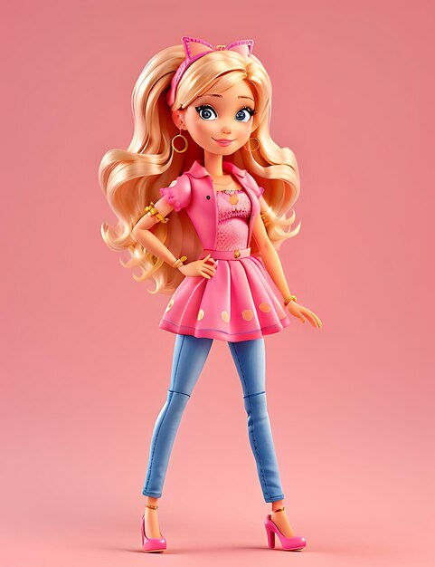 Barbie em roupas da moda de verão em fundo rosa IA gerada