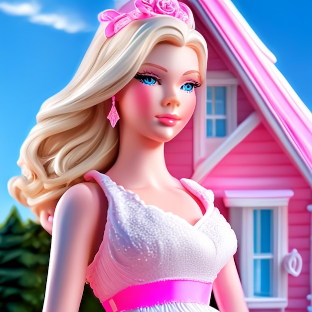 Barbie em Summer Trendy Outfit em frente à sua casa
