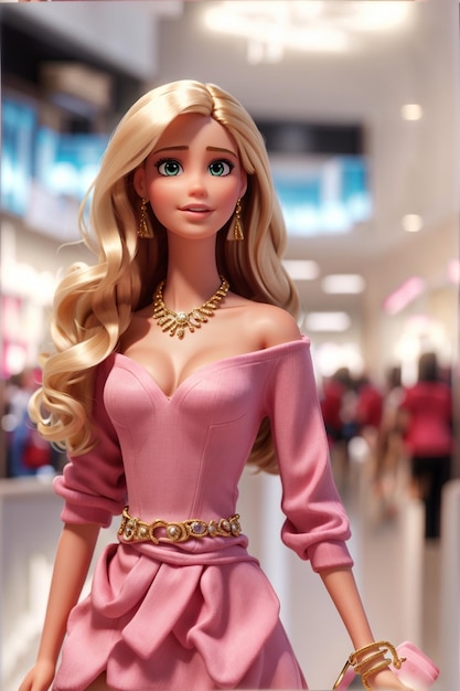 Barbie em um vestido rosa