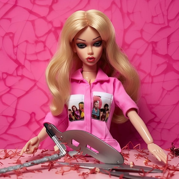 Barbie im rosa Outfit aus nächster Nähe