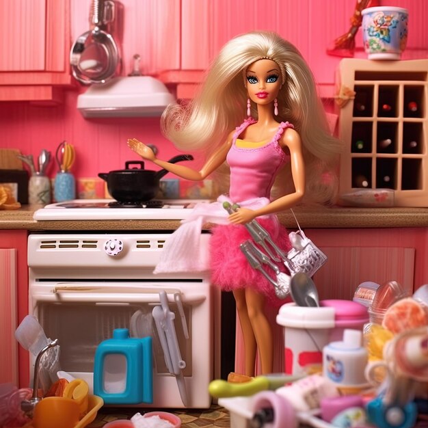 Barbie im rosa Outfit aus nächster Nähe