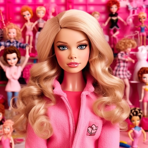Barbie im rosa Outfit aus nächster Nähe