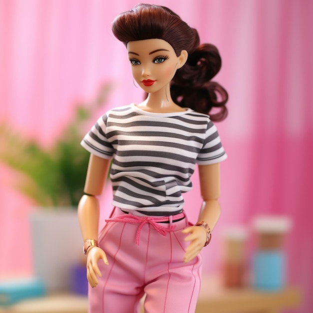 Barbie in gestreiftem Crop-Top mit Jogginghose und Canvas-Sneakern von Generative AI