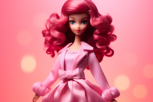 Barbie in rosa Kleid mit rosa Hintergrund AI generiert