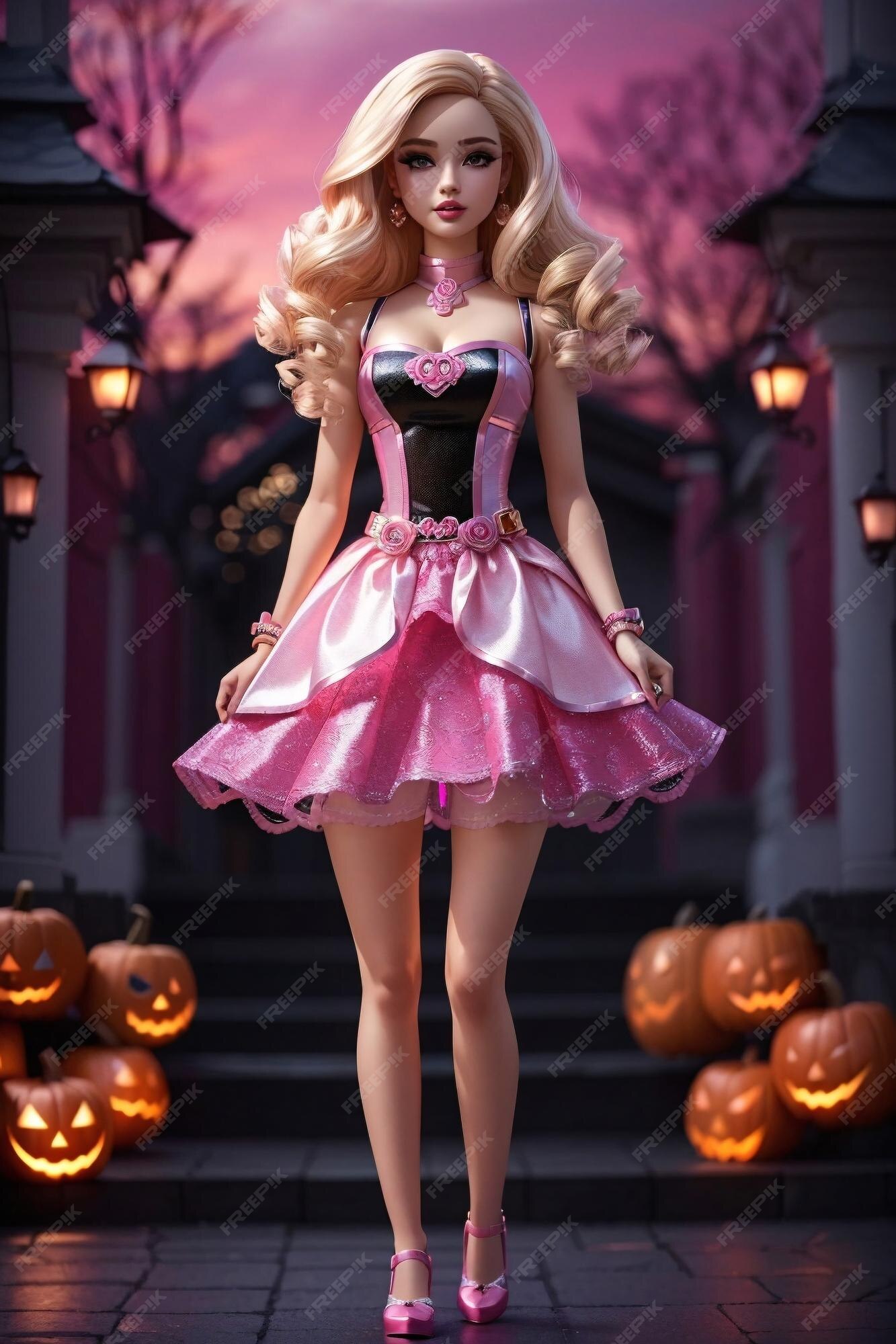Barbie con un increíble disfraz de mujer de halloween