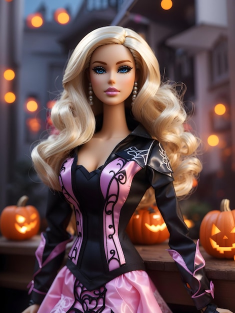 Barbie con un increíble disfraz de mujer de halloween