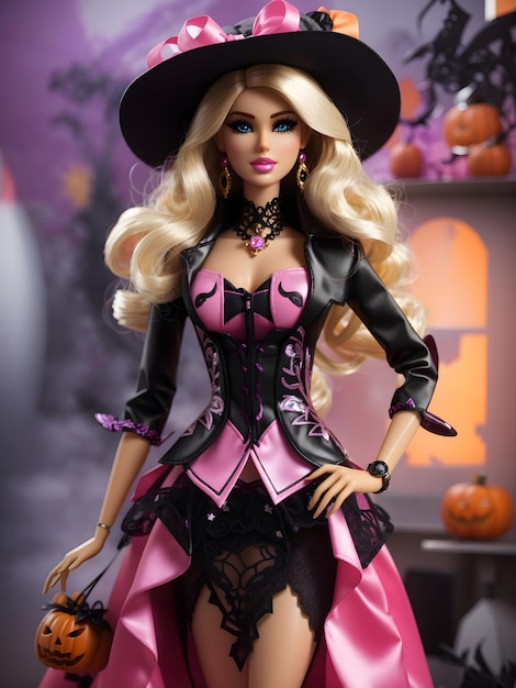 Barbie con un increíble disfraz de mujer de halloween