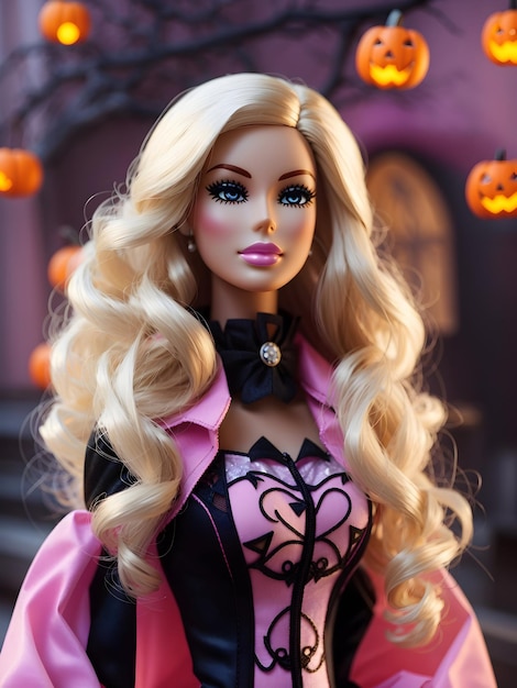 Barbie con un increíble disfraz de mujer de halloween