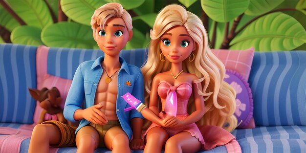 Barbie y Ken sentados