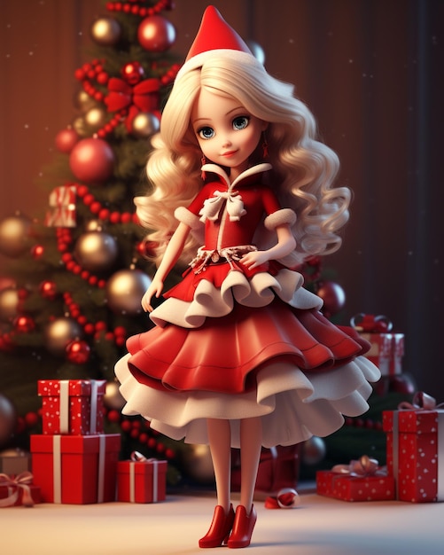 Barbie linda 3D que celebra la Navidad