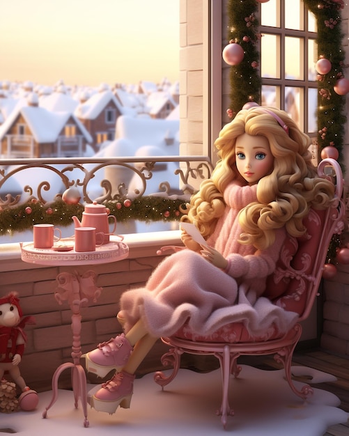 Barbie linda 3D que celebra la Navidad