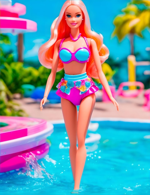 Barbie linda boneca de plástico rosa tendência de verão