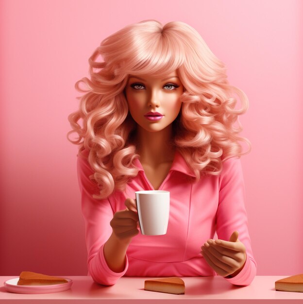 Barbie linda loira roupa rosa papel de parede design de fundo imagens HD com modelo e anúncio de produto