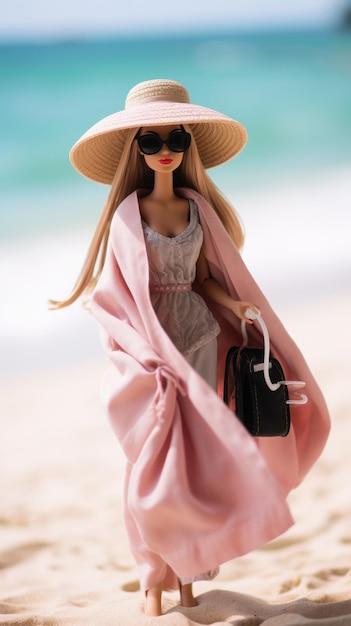 Barbie mit einem schicken, breitkammigen Hut und einem fließenden Generative Ai