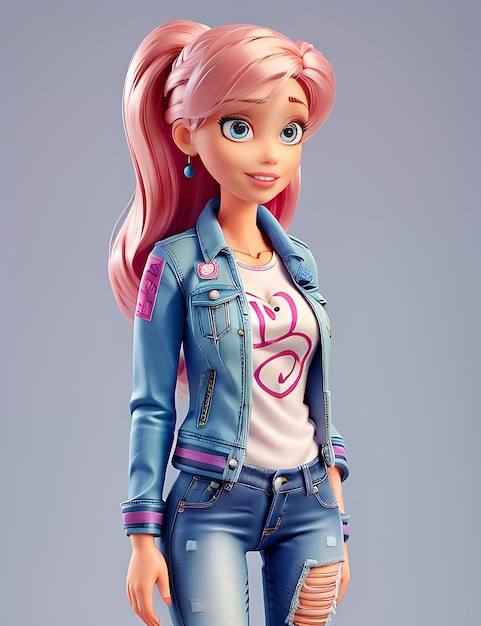 Barbie a la moda con traje de jeans IA generativa