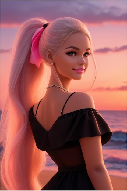 Barbie na ilustração da imagem da praia