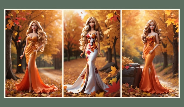 Barbie na série de fotos do guarda-roupa de outono outono