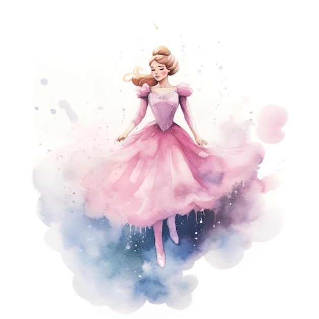 Barbie-Outfit im Aquarell-Stil mit weißem Hintergrund und rosa Hintergrund