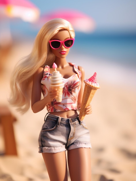 Barbie en la playa con helado