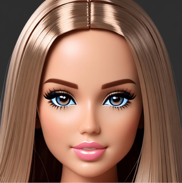 Barbie-Porträt mit goldenen Augen und Haaren