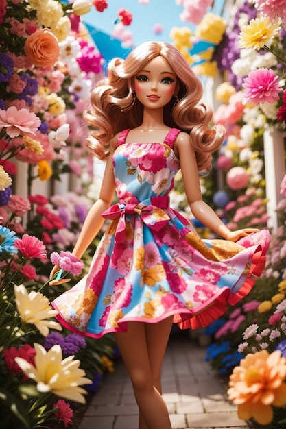 Barbie-Puppe in einem Blumenladen