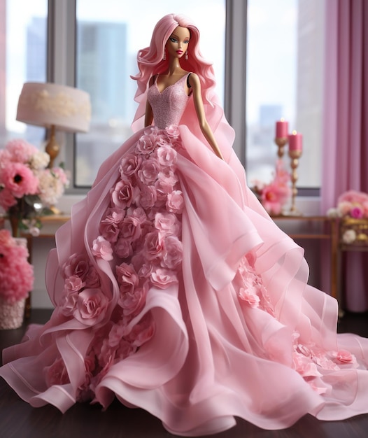 Barbie-Puppe in einem wunderschönen rosa Abendkleid
