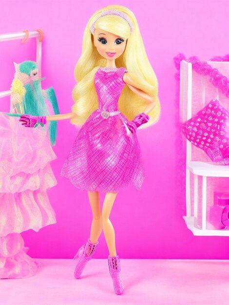 Barbie-Puppe süßes blondes Mädchen-Outfit rosa Tapeten-Hintergrunddesign