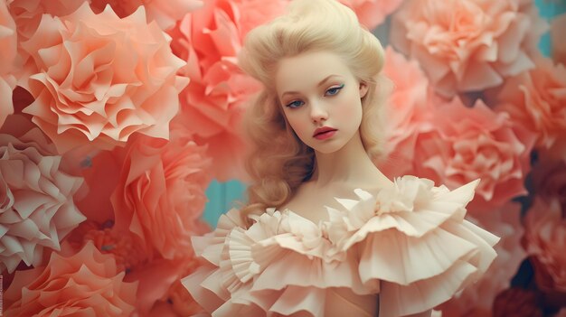 Barbie-Puppe süßes blondes Mädchen-Outfit rosa Tapeten-Hintergrunddesign