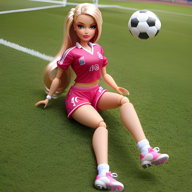 Barbie-Puppentraining auf einem Fußballplatz