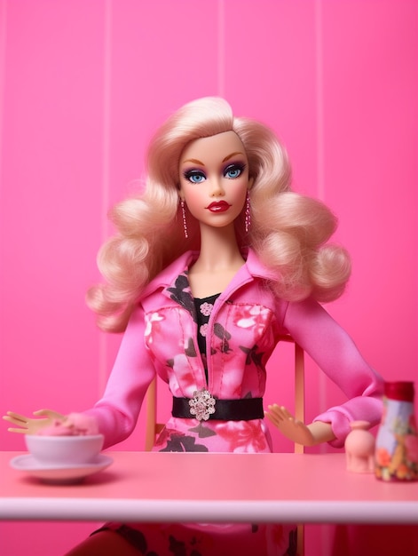 Barbie realista tomando uma chávena de chá
