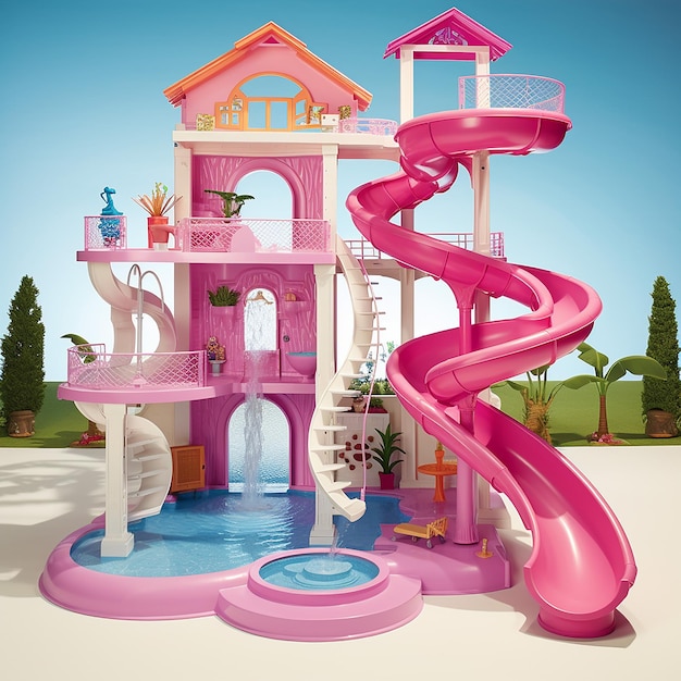 Barbie's Dream Pool Party Gira por el espectacular tobogán en espiral de tres pisos