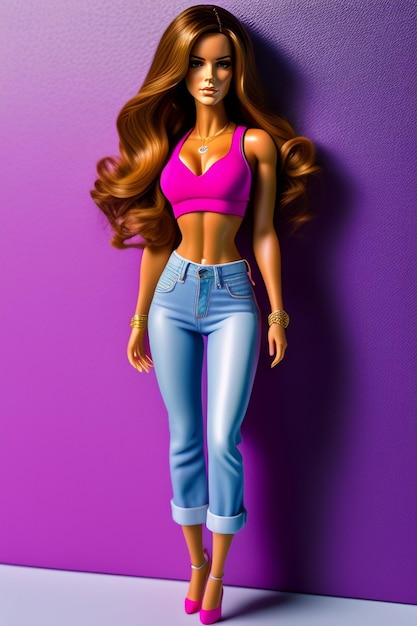 Barbie Shopaholic Summer Trendy Outfit retrato de muñeca de plástico Ai Generate