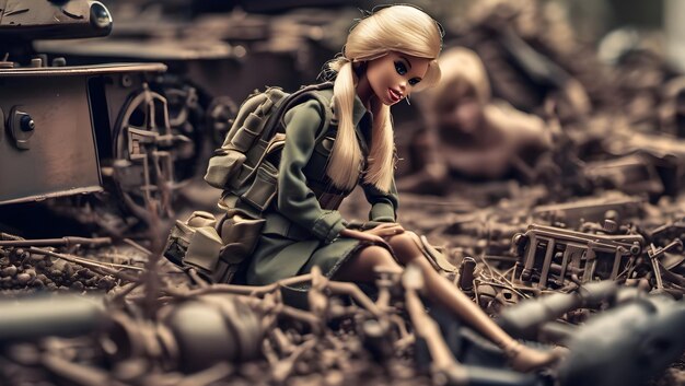 Foto barbie-spielzeug im krieg