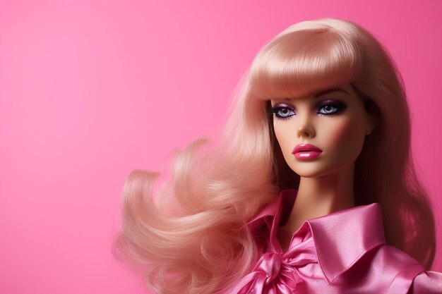 Barbie trägt ein rosafarbenes Outfit mit blonden Haaren