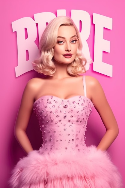 Foto barbie con el traje rosa de cerca